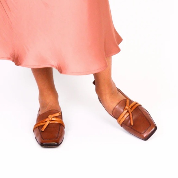 I.N.K. Shoes Leather Loafer with Ties - Cognac